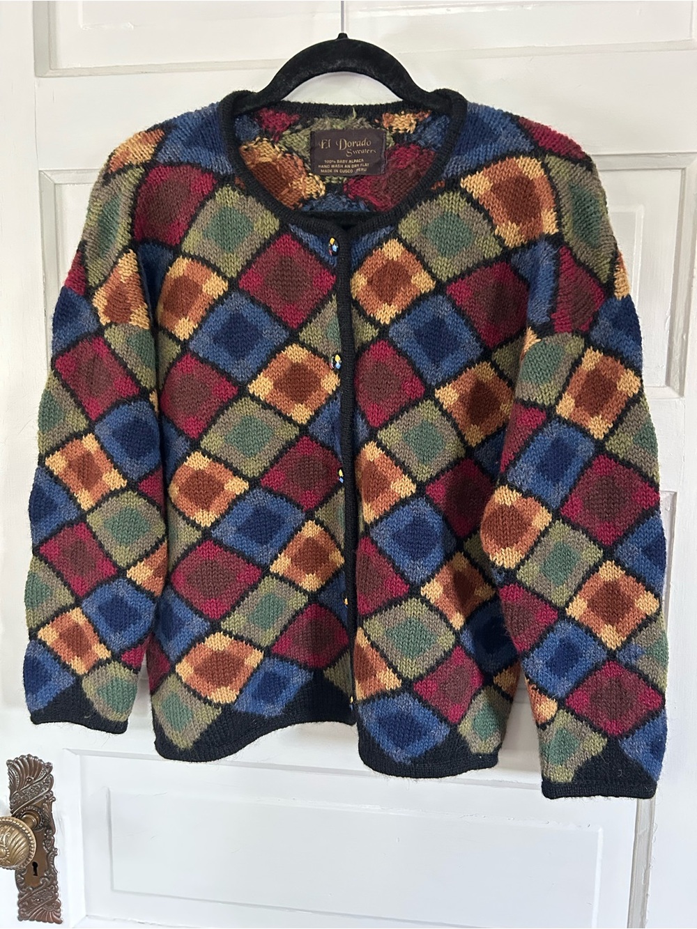 El Dorado 100% Baby Alpaca Knit Cardigan Sweater from Peru. Adorable! Size Large